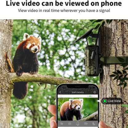 4G LTE Cellular Trail Camera Solar Powered with Night Vision & HD Live View – Built-in SIM Card, 0.2s Trigger Speed, IP65 Waterproof, No WiFi Needed, Hunting & Wildlife Camera