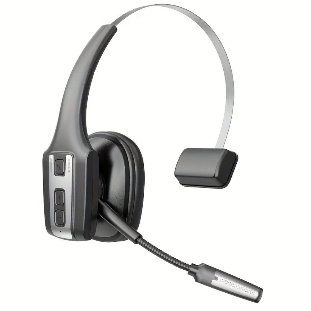 Trucker Bluetooth Headset Single Ear Noise Canceling Wireless Mono Headphone Type-C Charging Dual Device Connection for Teams Zoom Skype Office Calls Portable Lightweight Durable Black