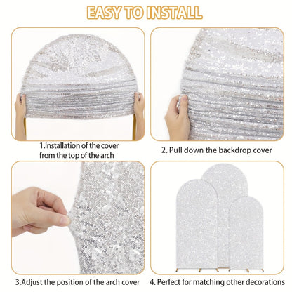 Glitter Sequin Arch Cover 2 Set 6Ft & 7.2Ft Metallic Spandex Payette Panel Wedding Arch Backdrop Cover for Wedding Ceremony, Birthday Party, Bridal Shower & Event Decoration