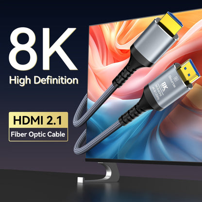 Long Fiber Optic HDMI Cable 32FT 50FT 65FT 100FT – HDMI 2.1 48Gbps 8K60Hz 4K120Hz HDR eARC HDCP 2.2 Slim Braided Cord, No Signal Loss, Compatible with PS5 Xbox TV Monitor Projector
