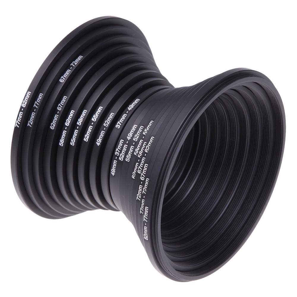 Step-Up Step-Down Lens Filter Adapter Rings 18pcs Set for DSLR Camera 37-82mm Aluminum Alloy Filter Ring Kit Compatible with Canon Nikon Sony Lenses