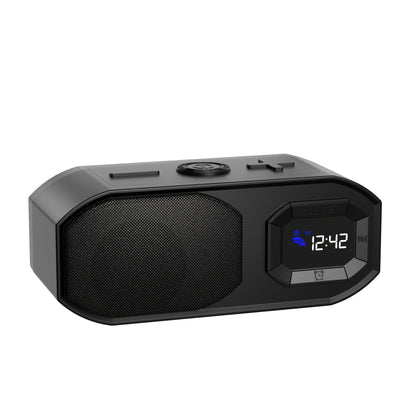Bluetooth Speaker with Digital Alarm Clock, Fixed-Time Alarm, HD Sound, TWS Stereo Pairing, USB TF Card AUX Input, Type-C Rechargeable, Non-Slip Base, Wireless Bedside Speaker for Home Bedroom Dorm Camping