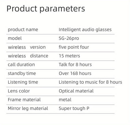 Stereo Smart Audio Glasses Touch Control Intelligent Noise Reduction Type-C Rechargeable Ultra-Long Standby Clear Calls Fashionable Wireless Eyewear for Travel Daily Use Unisex
