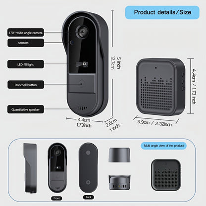 Tuya Smart WiFi Doorbell Camera with Voice Changer – HD Night Vision, Two-Way Intercom, Rechargeable Battery, SD Card Local Storage, Remote Viewing, Home Security Wireless Doorbell, Single or 2-Pack