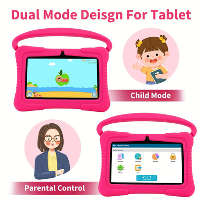 Veidoo Kids Tablet 7 Inch Eye Protection Screen 2GB RAM 32GB ROM Android WiFi Dual Camera Parental Control Educational Games Drop-Proof Silicone Cover Children Learning Tablet Pink Blue