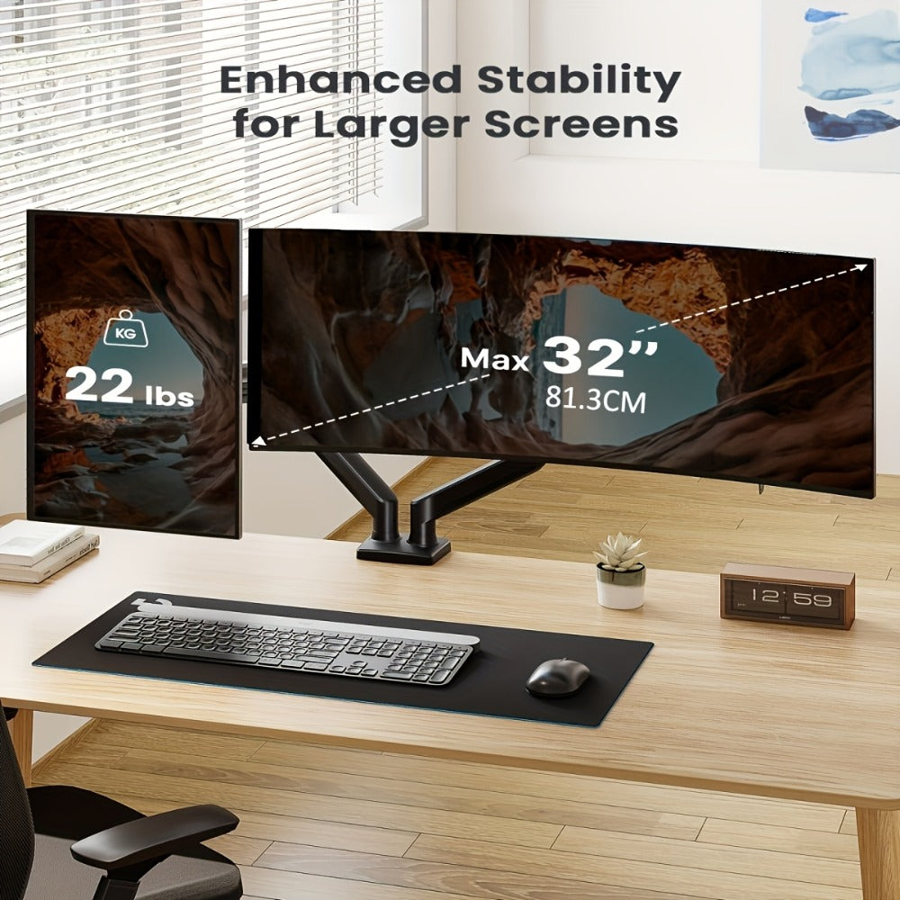 Dual Monitor Stand for 32 Inch Screens, Full Motion Dual Monitor Arm with 180° Swivel Tilt 360° Rotation, VESA 75/100mm, Max 22 lbs Each Arm, Adjustable Height for Home Office Desk Setup