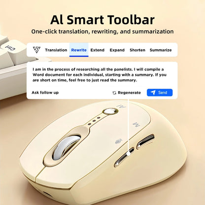 AI Smart Wireless Mouse with Voice-to-Text Real-Time Translation AI Writing PPT Creation Silent BT+2.4G Dual Mode Rechargeable Battery Display Portable for PC Laptop Tablet (T-WOLF)