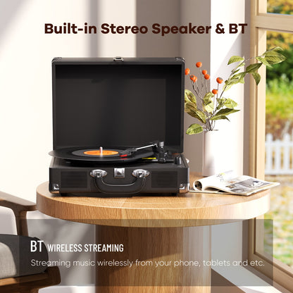 Bluetooth Vinyl Record Player with Built-in Speakers, Maio C200 3-Speed Belt-Driven Turntable, Hi-Fi Stereo Gramophone, 3.5mm Output, RCA Out, Suitcase Style, Best Holiday Gift for Music Lovers