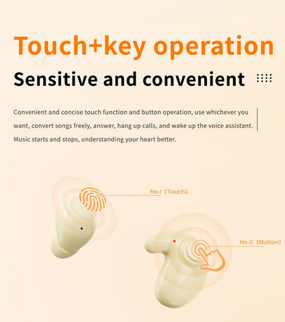 Invisible Sleep Wireless Earbuds 2 Pairs, Mini In-Ear Earphones HiFi Sound Noise Reduction Bass Touch Control Digital Display Long Battery Type-C, for Office Leisure Sport Sleep Men Women