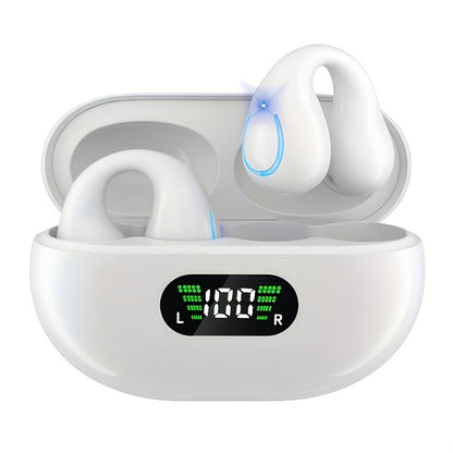 Open Ear Wireless Earphones Bluetooth 6.0, 360° Ambient Awareness, ENC Crystal-Clear Calls, Touch Control, LED Digital Charging Case with Real-Time Battery Display - Sport TWS Earbuds for Fitness & Outdoor Use