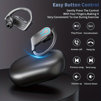 TWS Earhook Wireless Earbuds Semi-Open Back with LED Charging Case, ENC Noise Reduction, Touch Volume Control, Built-In Microphone, True Wireless Bluetooth Headphones for Sports Travel Work