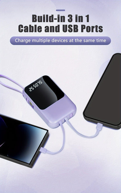 10000mAh Mini Power Bank 4 Built-In Cables Ultra-Bright LED Digital Display – 22.5W Super Fast Charging Multifunctional Portable Charger for Outdoor Travel, Compatible with iPhone Android Samsung