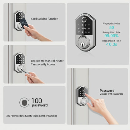 Anti-Peep Keypad Door Lock with Fingerprint & Auto-Lock - Biometric Smart Lock, IC Card Option, Keyless Entry for Home, Bedroom, Office & Apartment, Easy DIY Install, Black & Silver