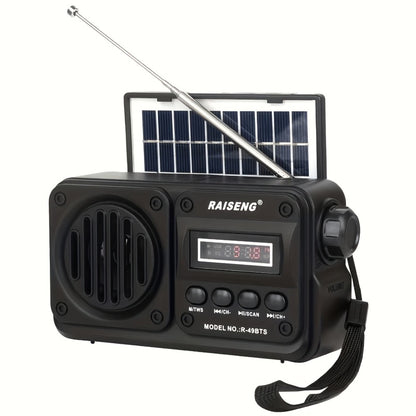 FM Portable Radio R-49BTS Retro Solar Panel Bluetooth Speaker, USB TF Card Playback, Loud Digital Radio for Indoor Outdoor Travel Emergency Camping, Independence Day Gift