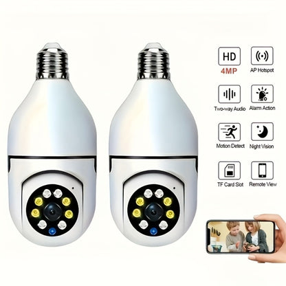 Light Bulb Security Camera 4MP 360° Panoramic 2-Pack, Dual-Band 5GHz/2.4GHz WiFi, Night Vision, Two-Way Audio, App Control – Indoor Home Garage Nanny Pet Cam