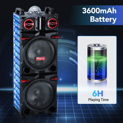 Karaoke Party Bluetooth Speaker with Sound Reactive Lights, 1000W Peak DJ Subwoofer Stereo Boombox, USB SD AUX FM Radio, Telescopic Rod Remote Control for Outdoor Indoor Party