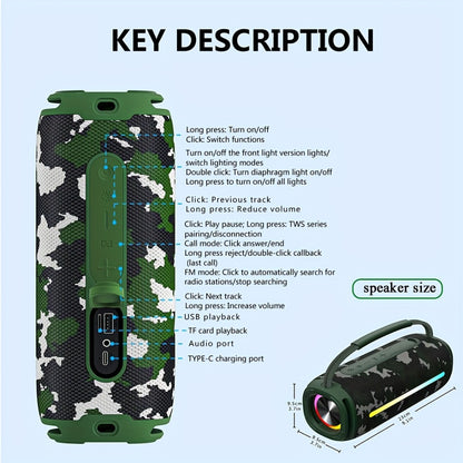 50W Bluetooth Speaker IPX6 Waterproof with LED Lights, Portable Wireless Speaker Rich Bass FM Radio USB TF Card Playback, Loud Outdoor Speaker for Parties Camping Beach Home