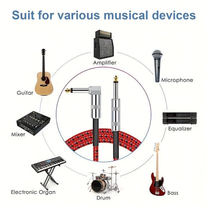 Guitar Bass Amplifier Cable with RCA Connectors – 10ft & 20ft, Tinned Copper Core, Durable Flexible Round Design, Universal Instrument Amp Cable for Electric Guitar, Bass, Keyboard & More