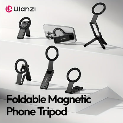 ULANZI MA60 Magnetic Phone Tripod 5-in-1 Foldable Stand Ultra-Slim 0.8cm 14N Dual Magnet 500g Load for Vlogging Content Creation Desktop Handheld Aluminum Alloy