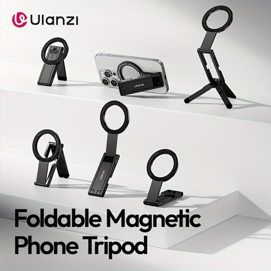 ULANZI MA60 Magnetic Phone Tripod 5-in-1 Foldable Stand Ultra-Slim 0.8cm 14N Dual Magnet 500g Load for Vlogging Content Creation Desktop Handheld Aluminum Alloy