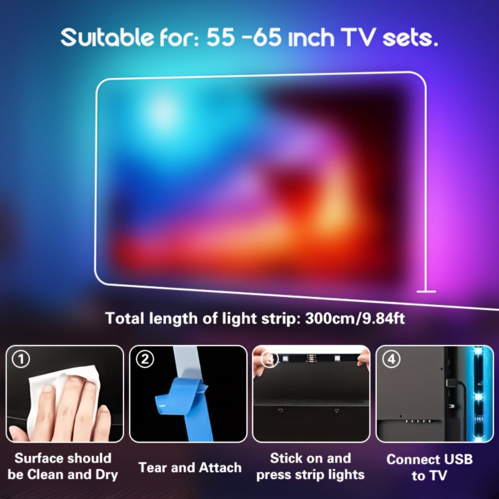 TV Backlight LED Strip Lights RGB 12.5ft - USB Powered Bias Lighting for 35-80 Inch TVs, Adjustable Color & Brightness with Remote Control, Gaming Home Theater Movie Room Ambient Light