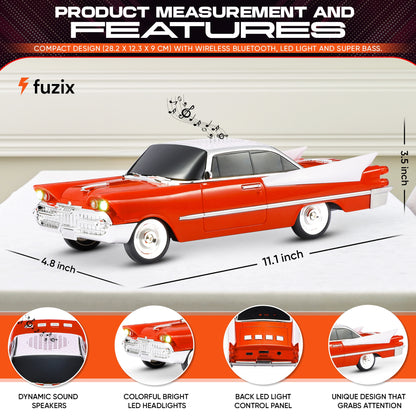 Retro Car Bluetooth Speaker with LED Headlights & Taillights, Fuzix WS-1965 Wireless Portable Stereo Speaker, AUX/USB/TF/FM Radio, Built-in Mic, Rechargeable Battery, Gift for Car Enthusiasts