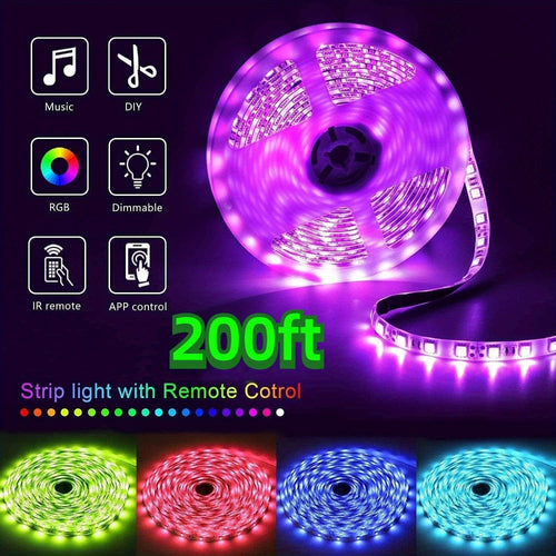 LED Strip Lights 200FT – Smart RGB Color Changing with App & Remote Control Music Sync 16 Million Colors Timer for Room Bedroom Gaming Party Holiday Christmas Decor