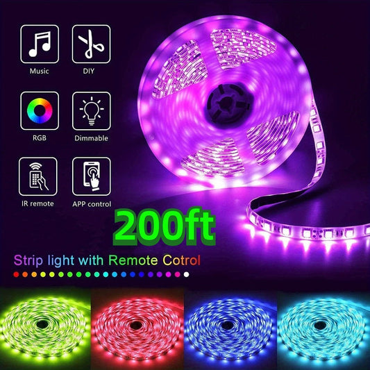 LED Strip Lights 200FT – Smart RGB Color Changing with App & Remote Control Music Sync 16 Million Colors Timer for Room Bedroom Gaming Party Holiday Christmas Decor