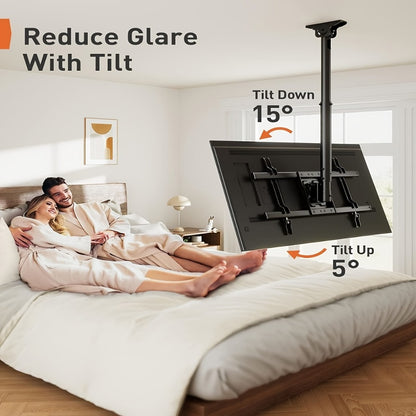 Ceiling TV Mount 37-75 Inch - 360° Swivel & Tilt Adjustable Bracket for Flat & Curved TVs up to 110 lbs, VESA 600x400mm, Stainless Steel, for Home Restaurant Gym