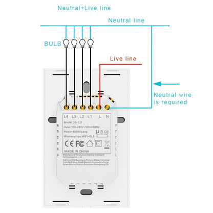 White Glass WiFi Bluetooth Touch Screen Smart Switch 1/2/3/4 Gang – Scratch-Resistant, Works with Alexa & Google Home, Tuya App, Smart Scenes, Timer, Share Function, 600W/Gang, Neutral Required