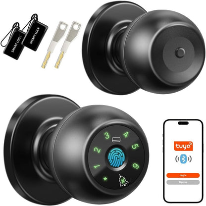 Biometric Handle Lock 5-in-1 Keyless Entry with Fingerprint, App, IC Card, Password & Backup Key – Silent Mode, Anti-Peep Keypad, Electronic Smart Door Handle for Bedroom Apartment Interior Door