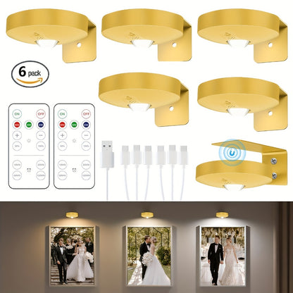 Picture Lights for Wall Rechargeable – Magnetic LED Art Display Light with Remote 3 Color Temperatures Dimmable Timer Golden Finish – 3-Pack & 6-Pack