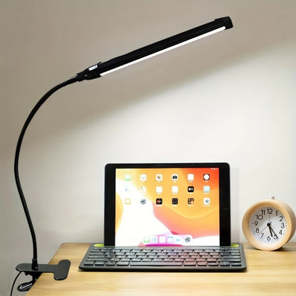 Clip-On LED Desk Lamp Flexible Gooseneck USB Powered – 3 Color Modes 10 Brightness Levels Swing Arm Clamp Light for Home Office Study Reading Crafts Gaming Bedroom – Black