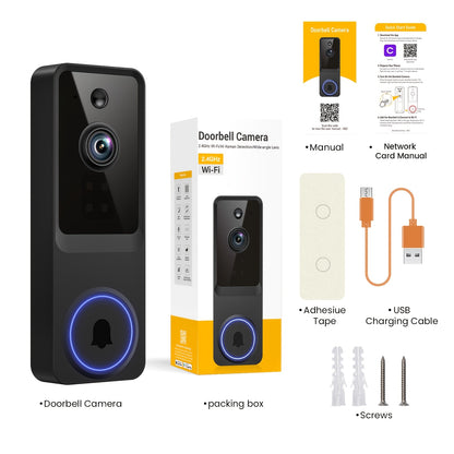 166° Ultra Wide Angle Smart Doorbell Camera 2K HD Wireless WiFi – AI Human Detection, Two-Way Audio, Night Vision, Cloud Storage, Rechargeable Battery, 2.4GHz, Black Linen Purple