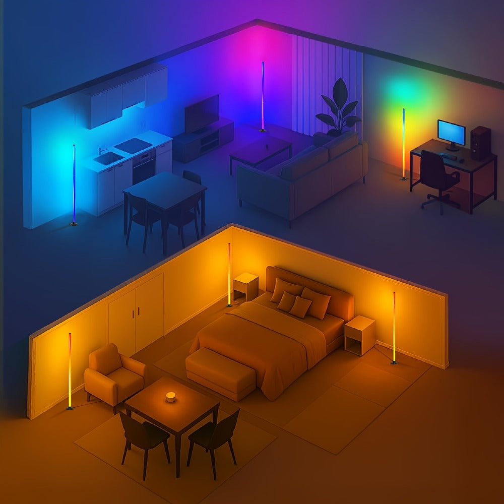 Smart LED Floor Lamp Modern Minimalist – Mood Lighting App & Remote Dual Control Backlight Ambient Light for Bedroom Office Gaming Study Room Holiday Gift 1 or 2 Pack