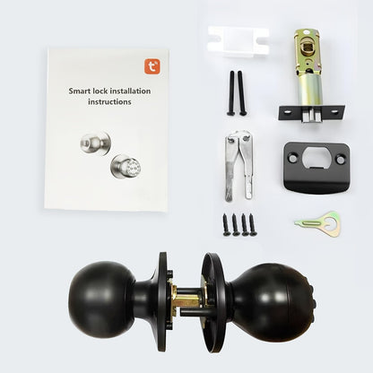 Anti-Peep Keypad Smart Door Knob with App & Passage Mode - Auto-Lock, Keyless Entry, Mechanical Key Backup, Wireless Electronic Door Knob for Bedroom, Home, Hotel & Office, Black