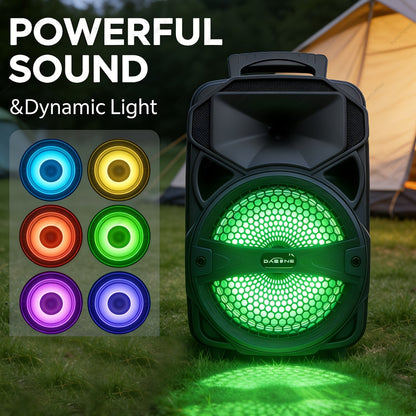 1000W Karaoke Machine with Wireless Bluetooth Party Speaker, 8-Inch Subwoofer, Loud Sound System, FM Radio, EQ Mode, Strobe Lights, Wired Microphone & Remote Control for Adults and Kids