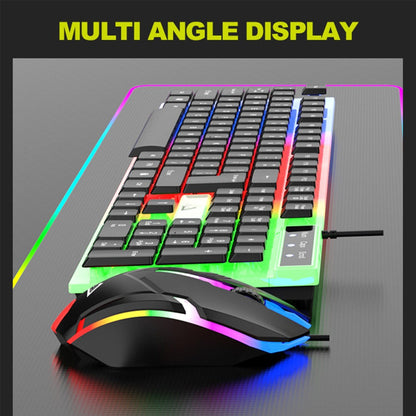 Rainbow RGB Gaming Keyboard and Mouse Combo GT100 – 104 Keys Full-Size Mechanical Cyan Axis Wired Set, Vibrant LED Backlit for PC, Laptop, Mac, Windows & Linux | 50M Keystroke Durability | Black & White