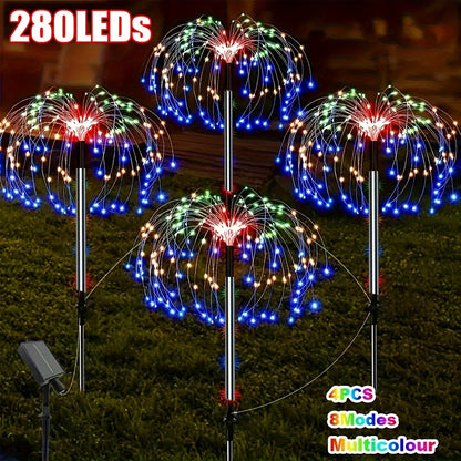Solar Garden Lights Outdoor Waterproof IP65 – Fireworks Fairy Lights 8 Modes Multi-Color Solar Powered Landscape Decoration for Garden Balcony Pathway Lawn Christmas Holiday 240 320 LED 4 Pack