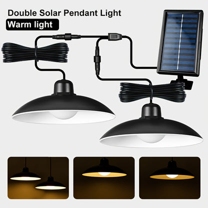 Solar Pendant Light Indoor Outdoor Hanging Light Fixture 3200mAh Rechargeable - 3 Brightness Modes Remote Control 2 LED Bulbs Warm & Cool White for Patio Gazebo Pergola Shed Garage Barn Off-Grid