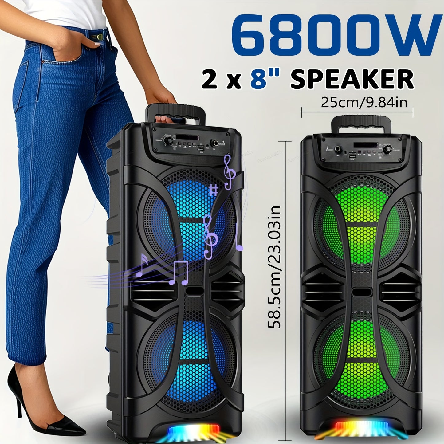 Wireless Party Speaker with Dual Subwoofers & RGB Lighting – FM Radio, USB/TF Card Playback, TWS Stereo Pairing, 20-Hour Battery, Portable Bluetooth Boombox for Outdoor & Indoor Parties