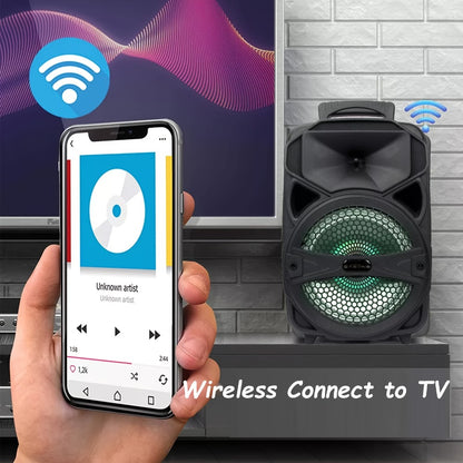 8-Inch Subwoofer Party Speaker 1000W Portable Rechargeable Wireless Bluetooth | Heavy Bass, FM Radio, LED Lights, Remote Control, Built-in Mic, AUX/USB/TF – Outdoor & Indoor Karaoke Boombox