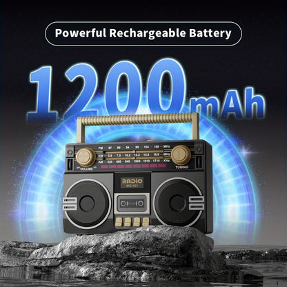 Solar Powered Portable FM/AM/SW Radio with 1200mAh Battery, Bluetooth & TF/USB/AUX Playback, Emergency Weather Radio with LED Flashlight, Ergonomic Handle, Ideal for Camping, Hiking & Emergencies