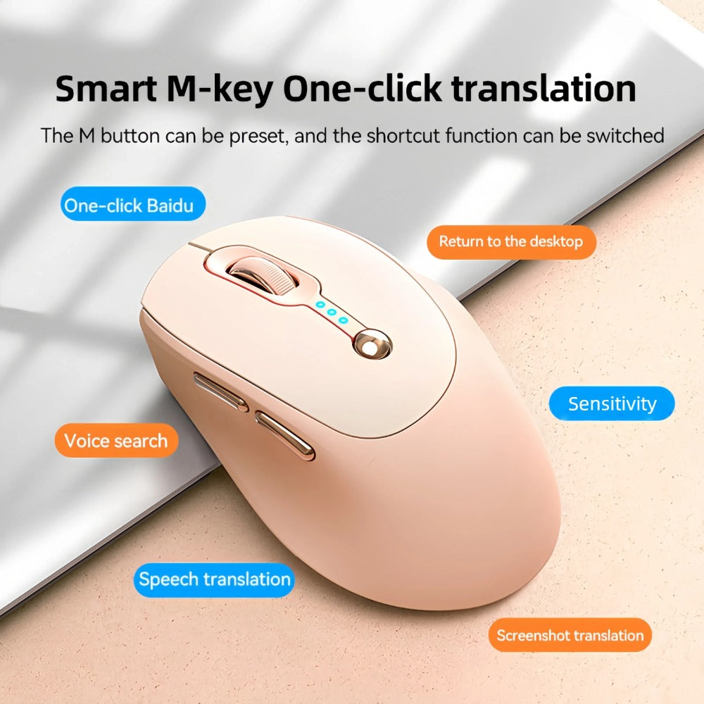 AI Wireless Mouse Voice to Text Real-Time Translation PPT Creation T-WOLF Silent Rechargeable Bluetooth 2.4G Dual Mode Battery Display Laptop PC Mac Windows Android Yellow Pink