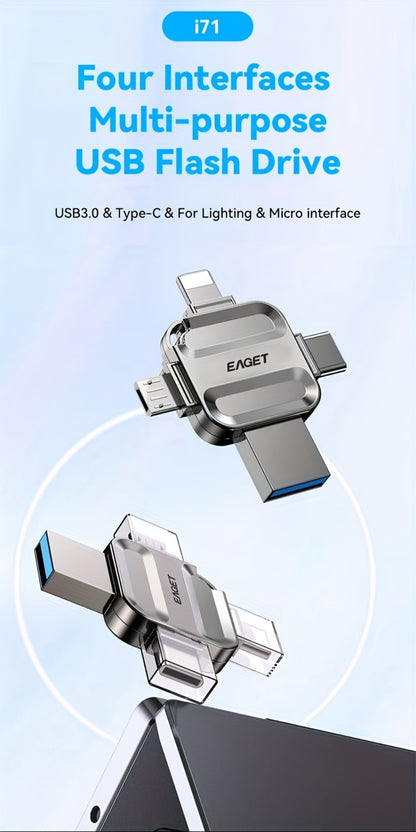 iPhone Flash Drive 4-in-1 USB Stick EAGET I50 Lightning USB-C Micro USB USB 3.0 Photo Stick for iPhone iPad Android PC Mac – 32GB 64GB 128GB 256GB Storage Expansion Memory Stick