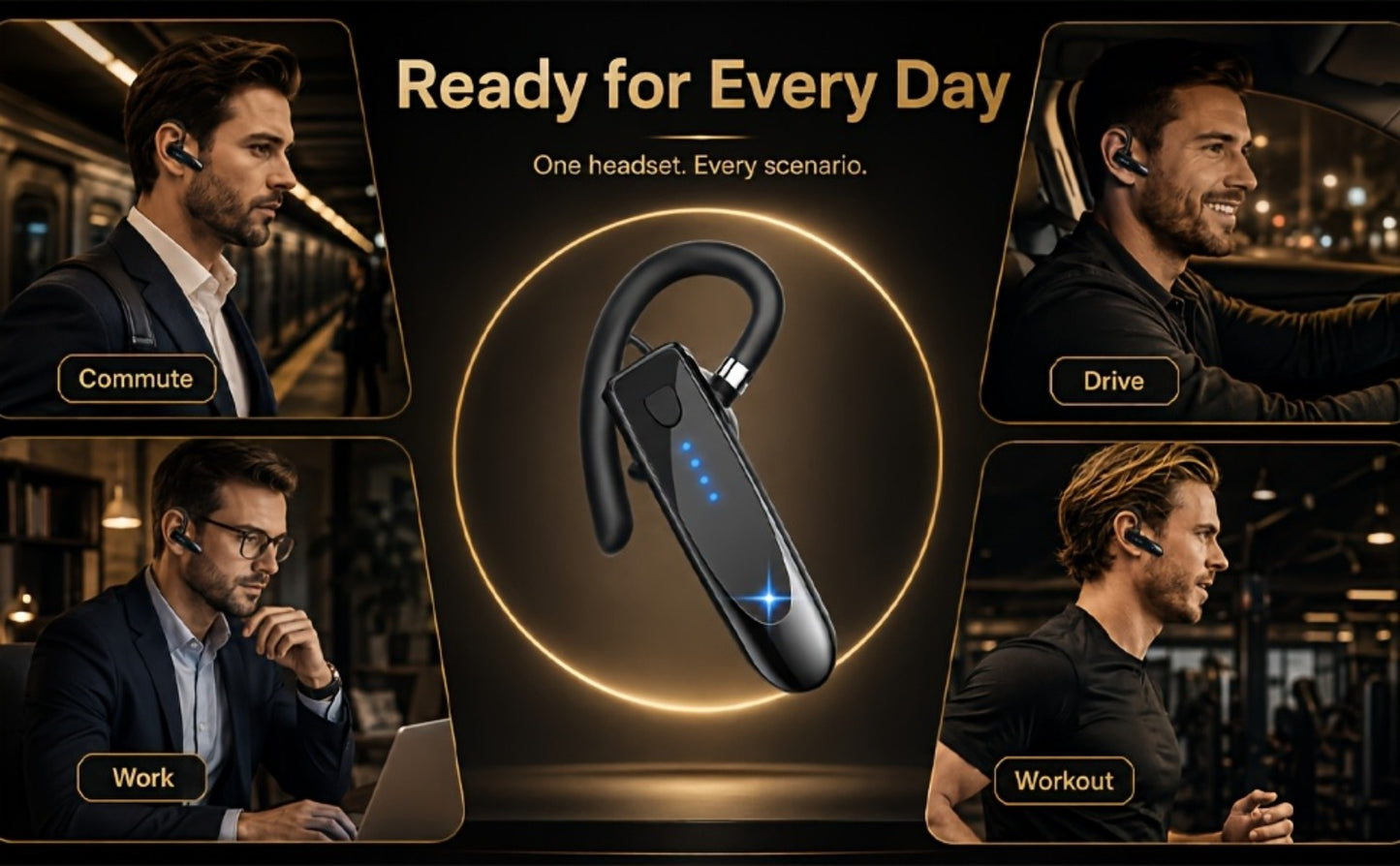 Trucker Bluetooth Headset 29H Playtime 180H Standby, Handsfree Earpiece with Mic Dual Device Connection, Wireless Headset for Driver Office Compatible with iPhone Android Samsung Laptop