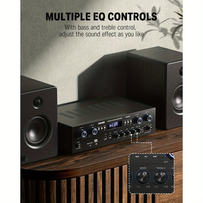 Donner 4-Channel Home Stereo Receiver Amplifier with USB SD FM Radio, Dual Mic Input Echo, RCA, LED Display for Home Sound System Karaoke Living Room