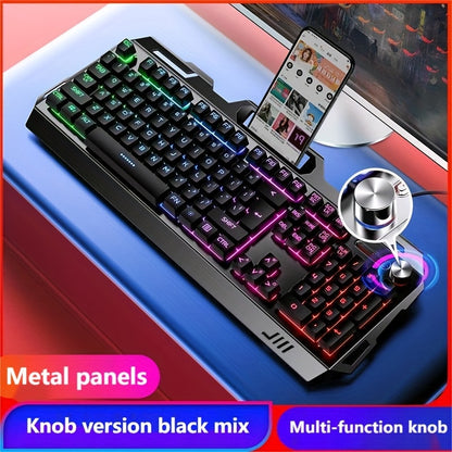 LED Backlit Wired Gaming Keyboard 104 Keys Full Size – Quiet Ergonomic Design, Adjustable Volume Knob, USB Powered, Compatible with Desktop and Laptop Computers, Office and Home Use