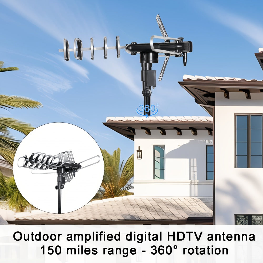 Outdoor TV Antenna 150 Mile No Pole Required - 2026 Easy Setup for Attic or Outdoor, 4K 1080p HD Smart TV VHF UHF, Free Local Channels, Compact Mounting Design