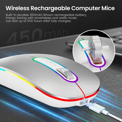Slim Wireless Mouse Bluetooth 5.1 2.4G Dual Mode Silent Rechargeable LED Indicator Thin Quiet Computer Mouse iPad MacBook Mac Laptop PC Windows Chromebook Pink